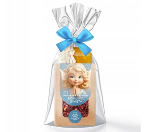 Dla gości PODZIĘKOWANIE na KOMUNIĘ mini prezent z konfiturą i HERBATĄ