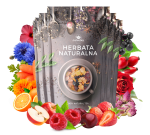 Zestaw herbat OWOCOWYCH 5 szt: Zachód Słońca - Malinowo-Poziomkowa - Niespodzianka - Red Velvet - Red Whisky