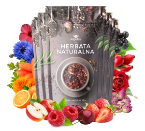 Zestaw herbat OWOCOWYCH 5 szt: Zachód Słońca - Malinowo-Poziomkowa - Niespodzianka - Malinowe Mojito  - Red Whisky