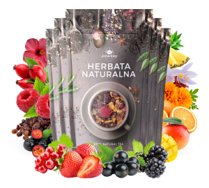 Zestaw herbat OWOCOWYCH 5 szt: Malinowo-Ppoziomkowa - Przy kominku - Leśny Dzban - Truskawkowa Margarita - Mango Tango