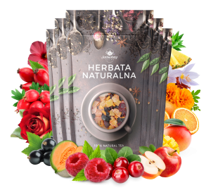 Zestaw herbat OWOCOWYCH 5 szt: Pieczona Gruszka - Malinowe Mojito - Mango Tango - Żurawinowo Truskawkowa - Purpurowe Wyspy