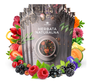 Zestaw herbat OWOCOWYCH 5 szt: Goździki w pomarańczy - Truskawkowa Margarita - Leśny Dzban - Malinowo Poziomkowa - Purpurowe Wyspy