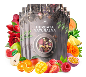Zestaw herbat OWOCOWYCH 5 szt: Pieczona Gruszka - Malinowe Mojito - Mango Tango - Nespodzianka - Purpurowe Wyspy