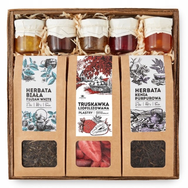 Zestaw prezentowy HERBATA LIOFILIZOWANE owoce mix 5x konfitur MEGA box