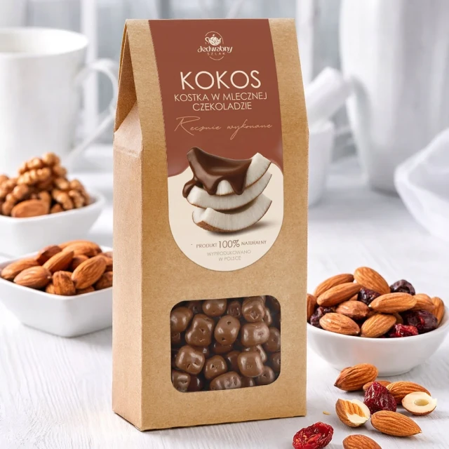 Kokos w MLECZNEJ czekoladzie KOSTKA słodycz 200 g przekąska