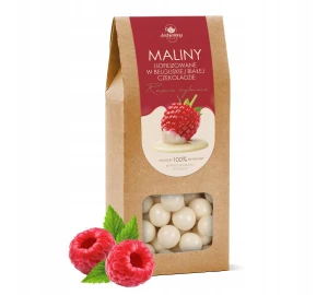 MALINY liofilizowane W BELGIJSKIEJ białej CZEKOLADZIE 150 g