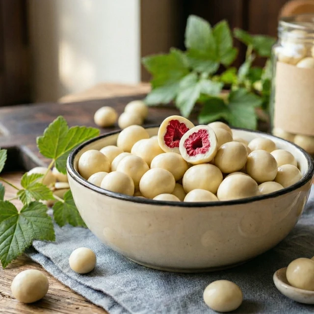MALINY liofilizowane W BELGIJSKIEJ białej CZEKOLADZIE 150 g