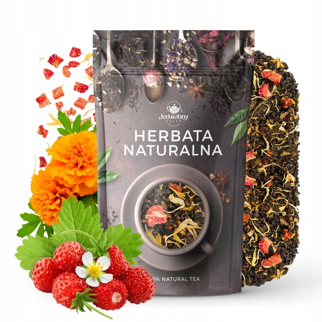 Herbata zielona LIŚCIASTA Kraina Poziomek 100g 