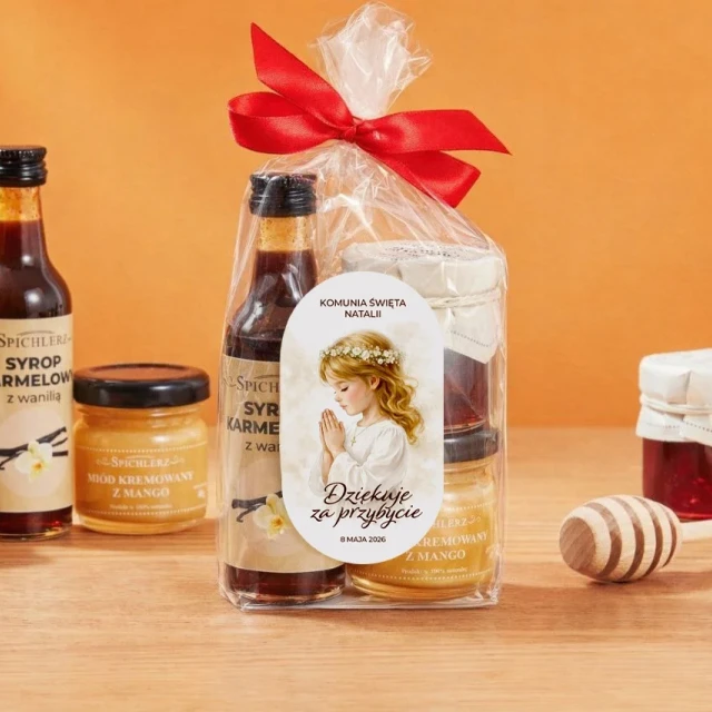 Prezent DLA GOŚCI podziękowanie NA KOMUNIE na chrzest MINI-ZESTAW naturalny