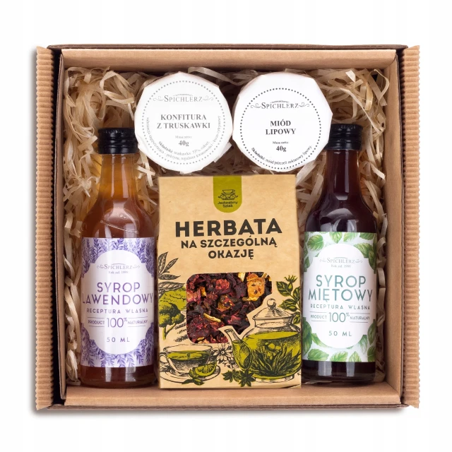 Zestaw na prezent HERBATA syropy KONFITURA miód