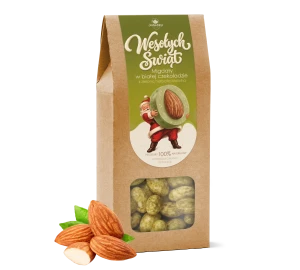Migdały w białej czekoladzie z zieloną herbatą Matcha 200g – Edycja Świąteczna