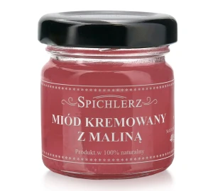 Miód kremowany z maliną 40 g – naturalny miód owocowy o malinowym smaku
