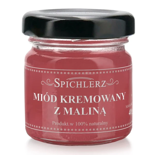 Miód kremowany z maliną 40 g – naturalny miód owocowy o malinowym smaku