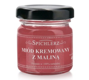 Miód kremowany z maliną 40 g – naturalny miód owocowy o malinowym smaku