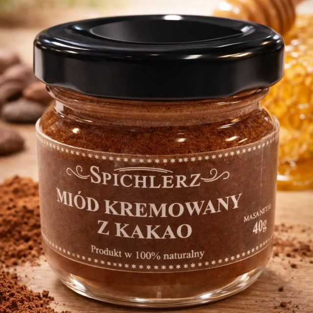 Miód kremowany z kakao 40 g – naturalny miód z kakao o czekoladowym