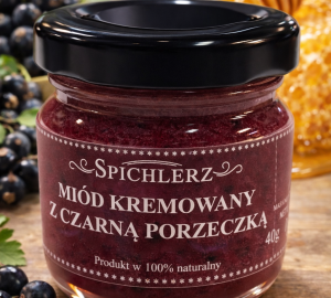 Miód kremowany z czarną porzeczką 40 g – naturalny miód owocowy o porzeczkowym smaku