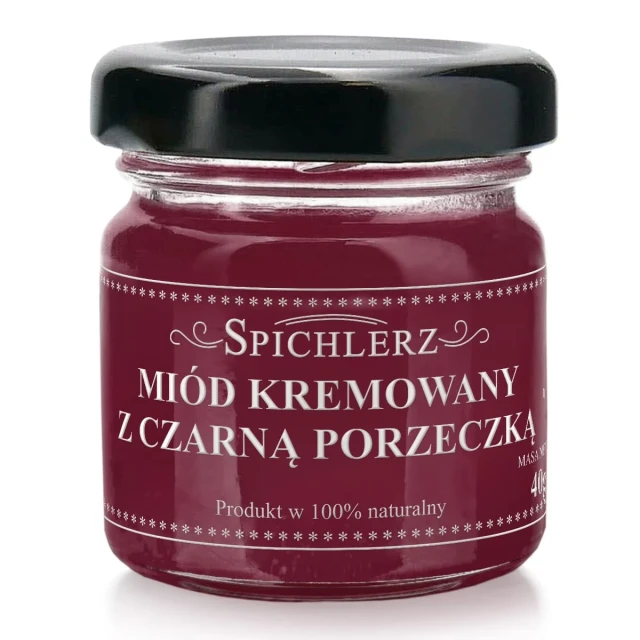 Miód kremowany z czarną porzeczką 40 g – naturalny miód owocowy o porzeczkowym smaku