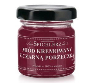 Miód kremowany z czarną porzeczką 40 g – naturalny miód owocowy o porzeczkowym smaku