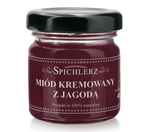 Miód kremowany z jagodą 40 g – naturalny miód owocowy o jagodowym smaku