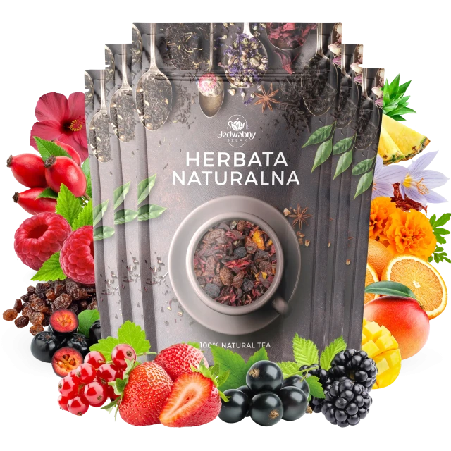 Zestaw herbat OWOCOWYCH 5 szt: Malinowo-poziomkowa - Duch puszczy - Leśny Dzban - Truskawkowa Margarita - Mango Tango