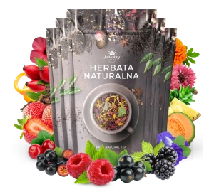 Zestaw herbat OWOCOWYCH 5 szt: Goździki w Pomarańczy - Zachód Słońca - Leśny Dzban - Truskawkowa Margarita - Purpurowe Wyspy