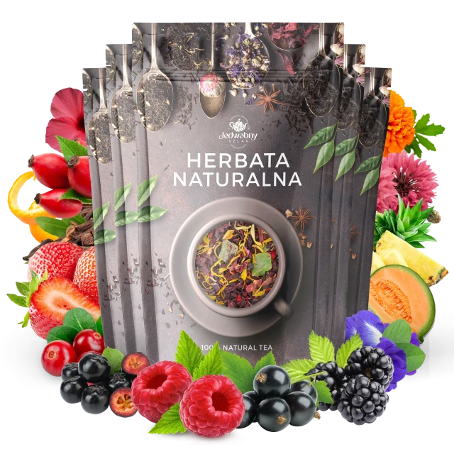 Zestaw herbat OWOCOWYCH 5 szt: Goździki w Pomarańczy - Zachód Słońca - Leśny Dzban - Truskawkowa Margarita - Purpurowe Wyspy
