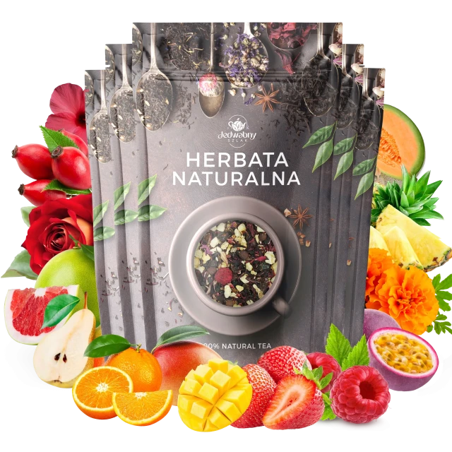 Zestaw herbat OWOCOWYCH 5 szt: Pieczona Gruszka - Wita-Minka - Mango Tango - Nespodzianka - Purpurowe Wyspy