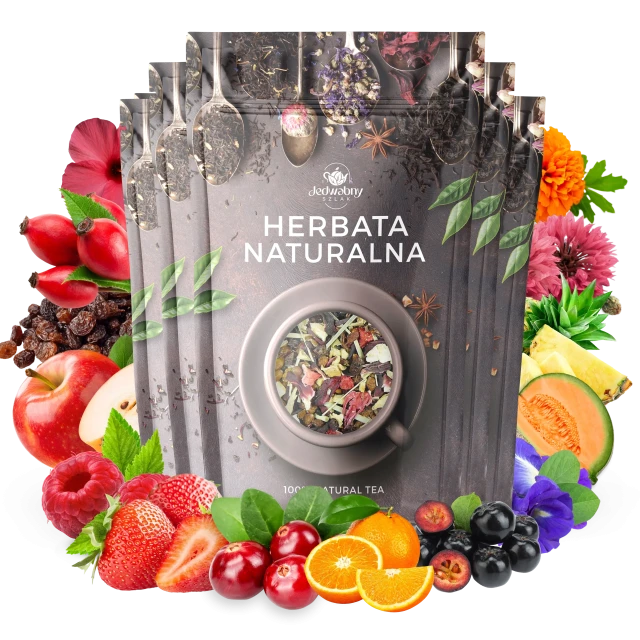 Zestaw herbat OWOCOWYCH 5 szt: Przy kominku - Żurawinowo Truskawkowa - Red Velvet - Wzmocnienie - Purpurowe Wyspy