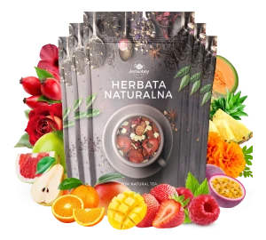 Zestaw herbat OWOCOWYCH 5 szt: Pieczona Gruszka - Malinowo Poziomkowa - Mango Tango - Nespodzianka - Purpurowe Wyspy