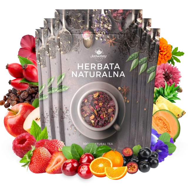 Zestaw herbat OWOCOWYCH 5 szt: Przy kominku - Żurawinowa-Truskawkowa - Red Velvet - Malinowe Mojito - Purpurowe Wyspy