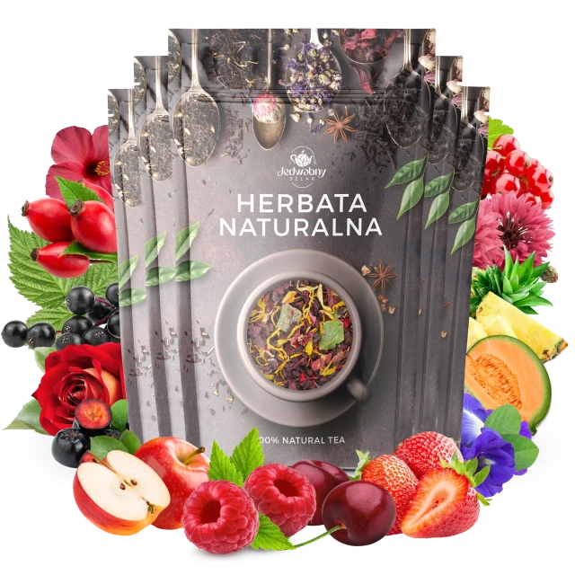 Zestaw herbat OWOCOWYCH 5 szt: Niespodzianka - Zachód Słońca - Leśny Dzban - Cesarska żurawina - Mango Tango