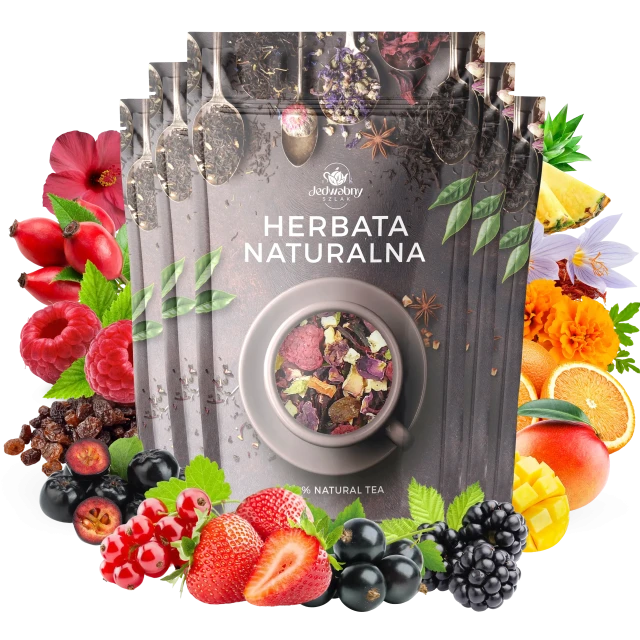 Zestaw herbat OWOCOWYCH 5 szt: Malinowo-Poziomkowa - Malinowe mojito - Leśny Dzban - Truskawkowa Margarita - Mango Tango