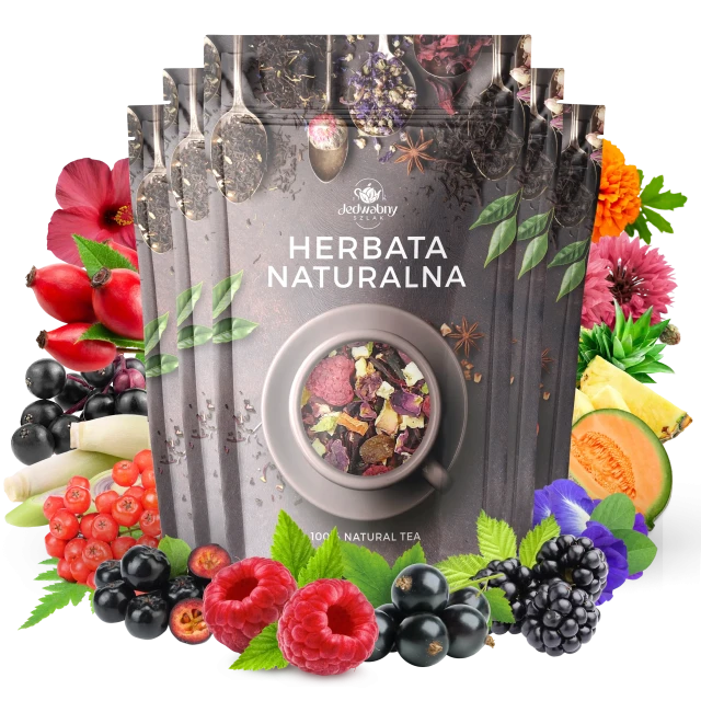 Zestaw herbat OWOCOWYCH 5 szt: Wzmocnienie - Malinowe mojito - Leśny Dzban - Malinowo-poziomkowa - Purpurowe Wyspy