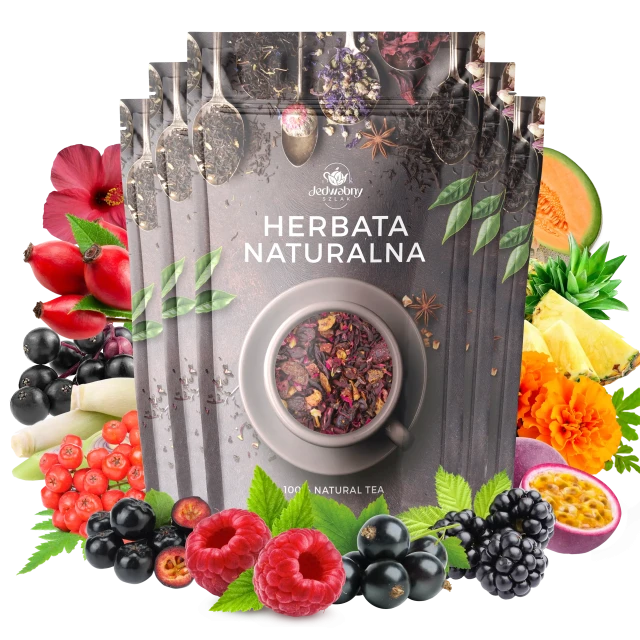Zestaw herbat OWOCOWYCH 5 szt: Wzmocnienie - Żurawinowo-Truskawkowa - Leśny Dzban - Cesarska żurawina - Yellow Submarine