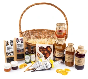 DUŻY wiklinowy KOSZ prezentowy - 14 naturalnych produktów