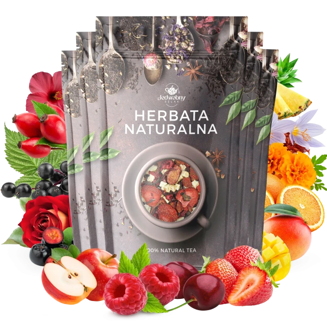 Zestaw herbat OWOCOWYCH 5 szt: Niespodzianka - Cesarska żurawina - Leśny Dzban - Malinowo-poziomkowa - Mango Tango