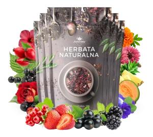 Zestaw herbat OWOCOWYCH 5 szt: Leśny Dzban - Cesarska żurawina - Wiśnia i Rum - Truskawkowa Margarita - Purpurowe Wyspy