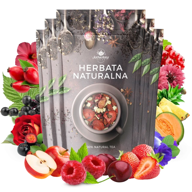 Zestaw herbat OWOCOWYCH 5 szt: Leśny Dzban - Malinowo Poziomkowa - Niespodzianka - Cesarska Żurawina - Purpurowe Wyspy