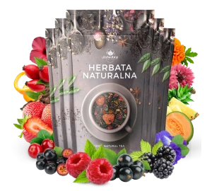 Zestaw herbat OWOCOWYCH 5 szt: Goździki w pomarańczy - Truskawkowa Margarita - Leśny Dzban - Malinowo Poziomkowa - Purpurowe Wyspy