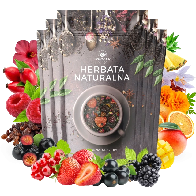 Zestaw herbat OWOCOWYCH 5 szt: Malinowo-poziomkowa - Truskawkowa Margarita - Leśny Dzban - Malinowe Mojito - Mango Tango