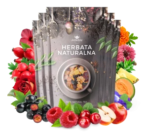 Zestaw herbat OWOCOWYCH 5 szt: Wita-Minka - Malinowe Mojito - Red Velvet - Malinowo Poziomkowa - Purpurowe Wyspy