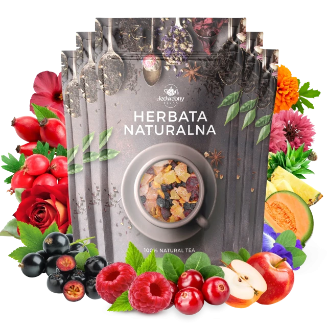 Zestaw herbat OWOCOWYCH 5 szt: Wita-Minka - Malinowe Mojito - Red Velvet - Malinowo Poziomkowa - Purpurowe Wyspy