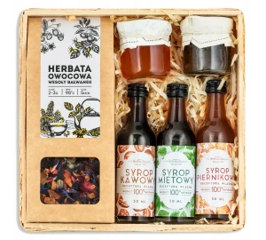 Prezent ZESTAW BOX herbata syrop kosz prezentowy na urodziny dla mamy babci