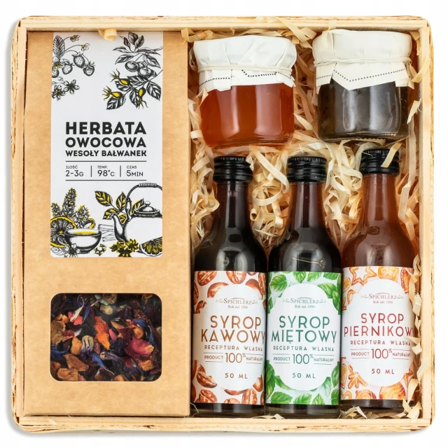 Prezent ZESTAW BOX herbata syrop kosz prezentowy na urodziny dla mamy babci