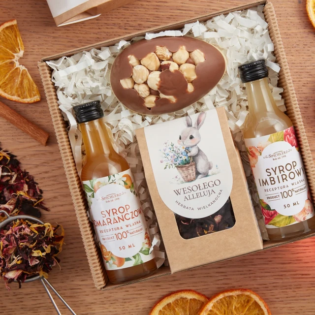 Mini ZESTAW NA WIELKANOC herbata zając CZEKOLADA jajko syropy