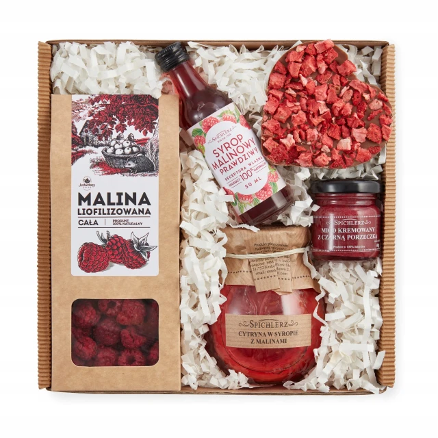Elegancki UPOMINEK zestaw prezentowy MALINA cytryny CZEKOLADA