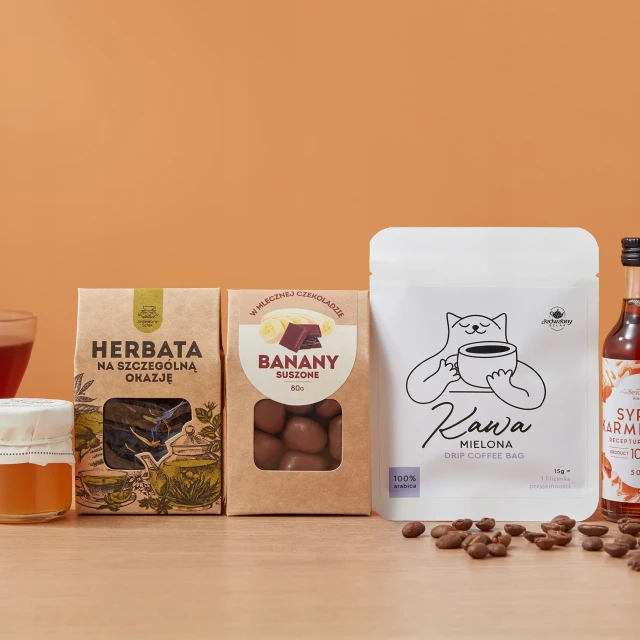 BOX PREZENTOWY kawa DRIP BAG herbata słodycz syrop dżem