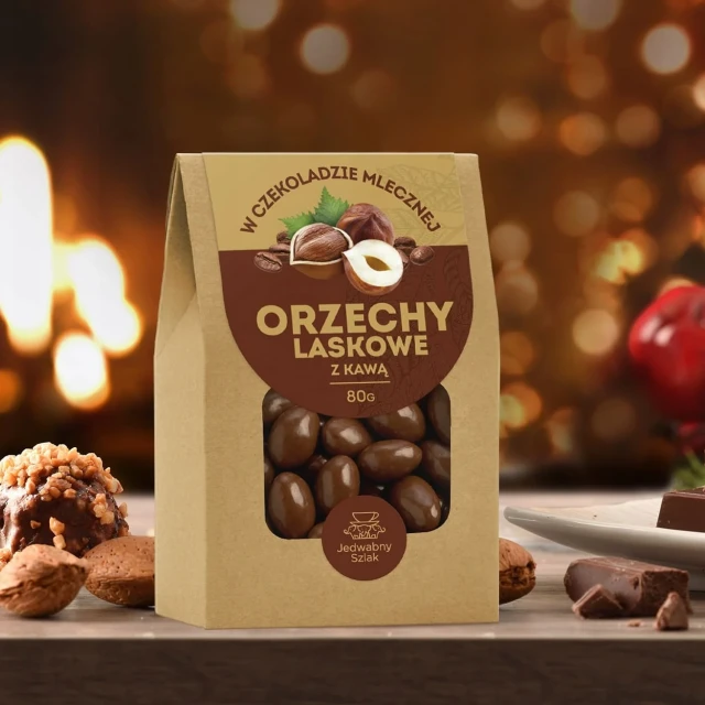 Orzechy laskowe w czekoladzie mlecznej z kawą 80g