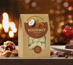 Migdały w białej czekoladzie z kokosem 80 g