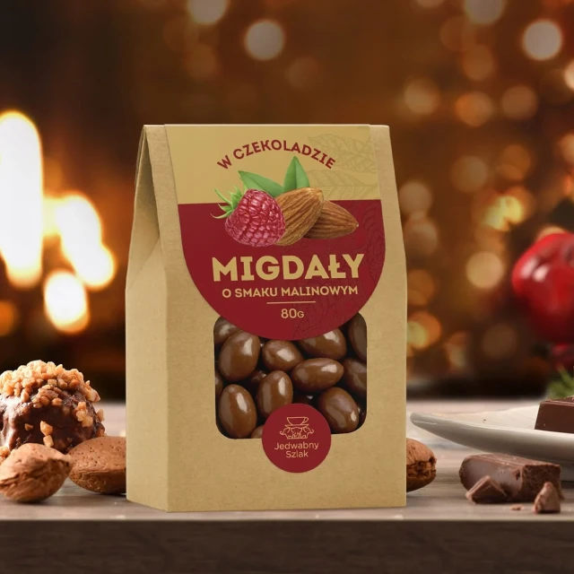 Migdały w czekoladzie o smaku malinowym 80 g